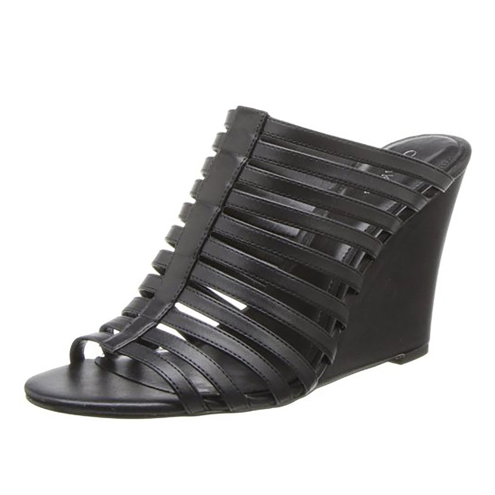 New Calvin Klein Women's Black Phillipa SS Nappa Gladiator Wedge Sandal Size 7.5